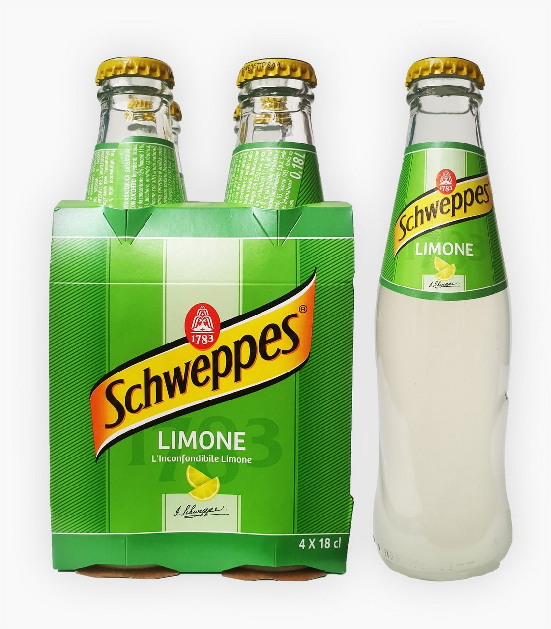 00198-1 Schweppes Limone – Confezione 4 bottiglie da 18 cl