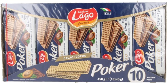 Gastone Lago Wafer Poker cacao 450g , 10 confezioni da 45 g