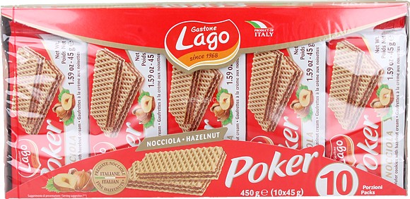 Gastone Lago Wafer Poker Nocciola   450g , 10 confezioni da 45 g