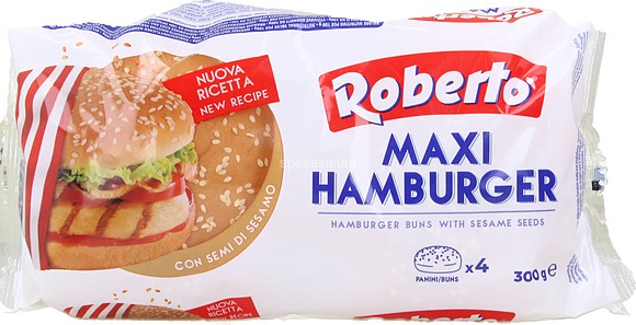 ROBERTO MAXI HAMBURGER, PANINI CON SEMI DI SESAMO,CONFEZIONE DA 4 PANINI, 300G