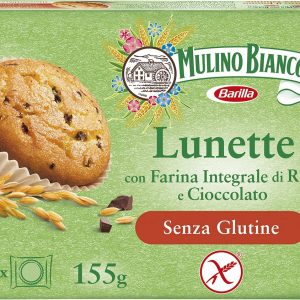 Mulino Bianco Lunette ,Tortina Senza Glutine con Farina Integrale di Riso e Gocce di Cioccolato, 140g