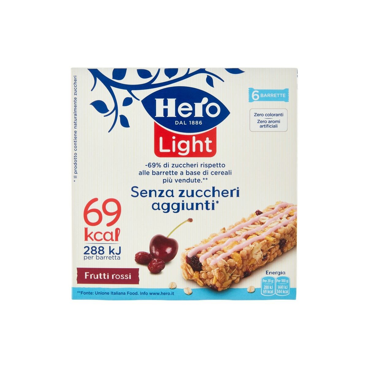 HERO LIGHT SENZA ZUCCHERI AGGIUNTI BARRETTE AI FRUTTI ROSSI 120GR