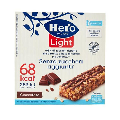 HERO LIGHT SENZA ZUCCHERI AGGIUNTI BARRETTE AL CIOCCOLATO 120GR