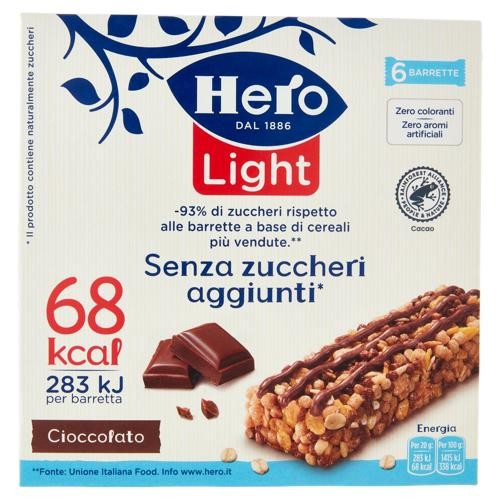 Hero Light Barrette CioccolatoSenza Zuccheri Aggiunti 120 g, confezioni da 6 pezzi da 20 g