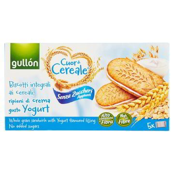 GULLON CUOR DI CEREALE BISCOTTI INTEGRALI AI CEREALI, RIPIENI DI CREMA GUSTO YOGURT SENZA ZUCCHERI AGGIUNTI 220GR