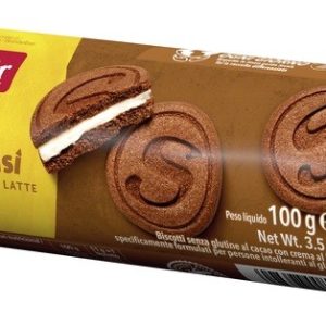 Schär Mini Sorrisi,Biscotti al Cacao con Crema al Latte Senza Glutine, 100g