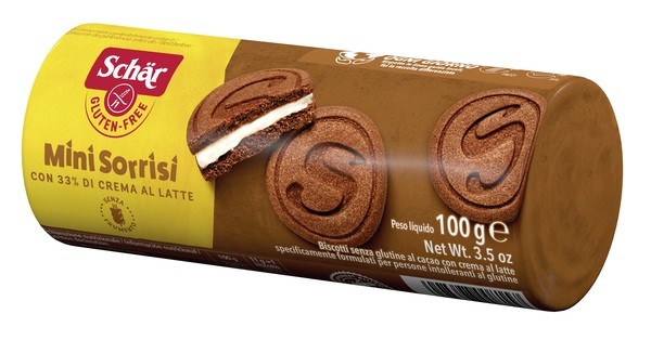10882-1 Schär Mini Sorrisi,Biscotti al Cacao con Crema al Latte Senza Glutine, 100g