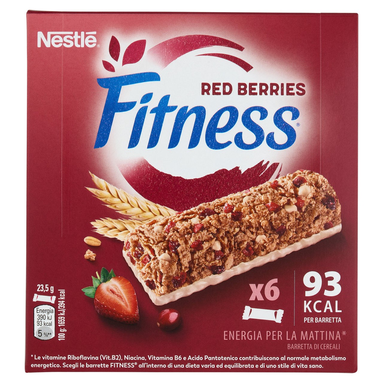 Nestle   FITNESS   Red Berries Barrette di Cereali Integrali con Frutti Rossi, 6 Barrette da 23,5g (141g)