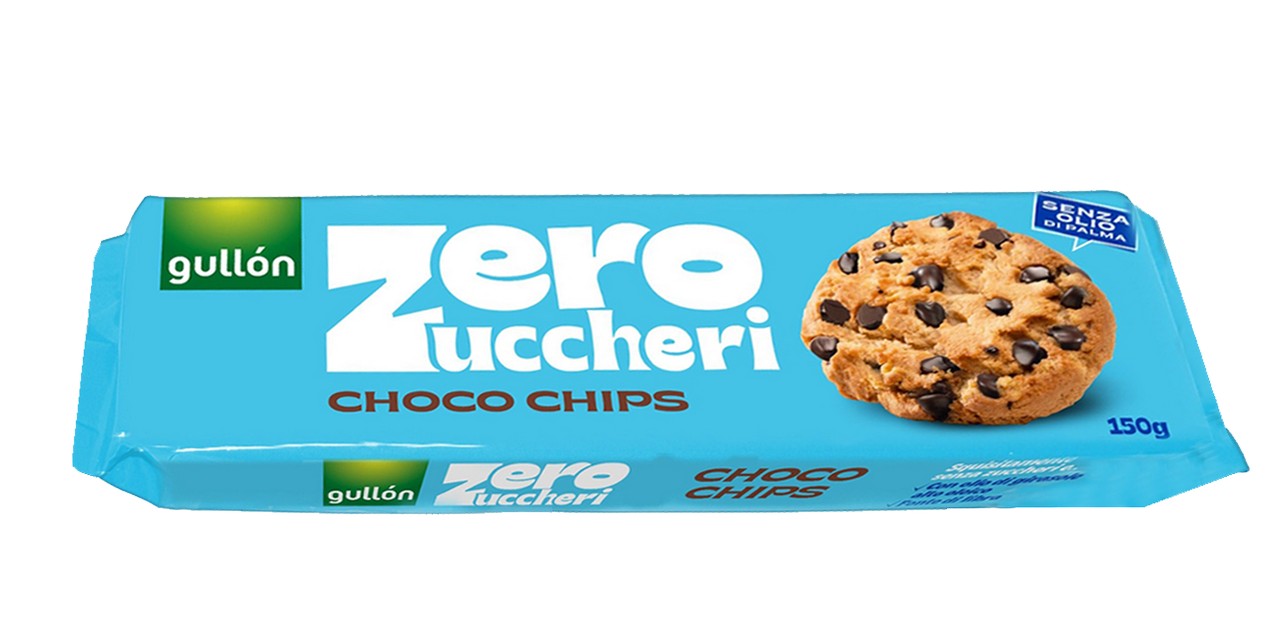 11975-1 Gullon Choco Chips, Biscotti con Gocce di Cioccolato Zero Zuccheri Aggiunti, 150g