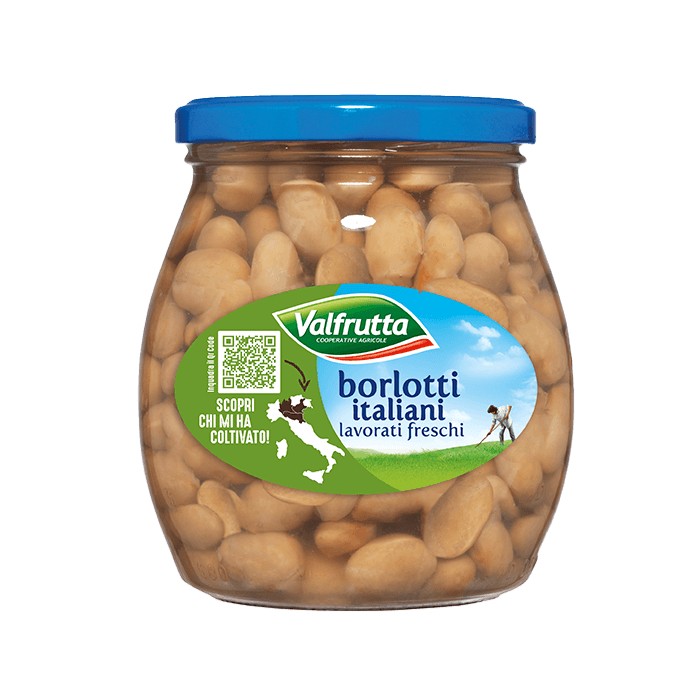 VALFRUTTA FAGIOLI BORLOTTI ITALIANI, LAVORATI FRESCHI, IN VETRO 360 GR