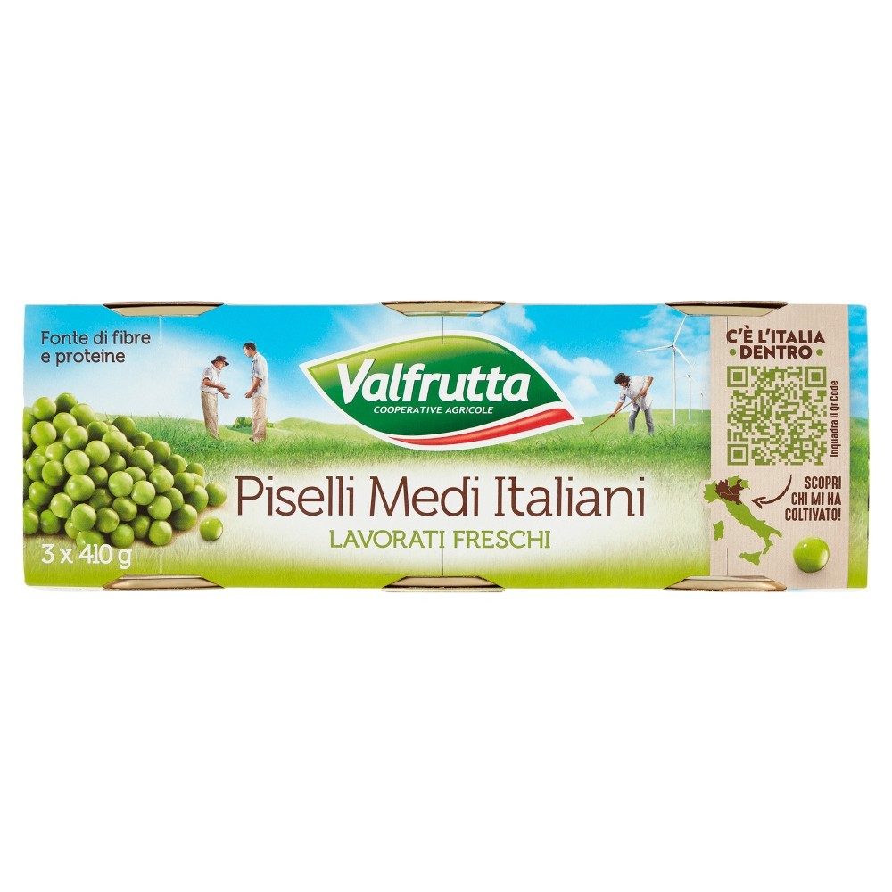 VALFRUTTA PISELLI MEDI ITALIANI, LAVORATI FRESCHE, IN SCATOLA&NBSP  3X410GR