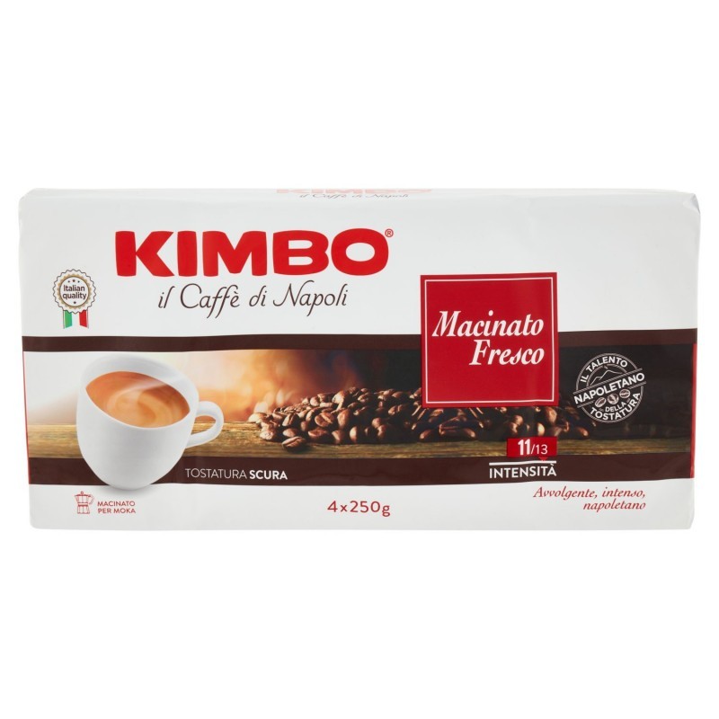 &amp BSP KIMBO, IL CAFFè DI NAPOLI, MACINATO FRESCO,CONFEZIONE DA 4 PACCHI DA 250GR, 1000GR