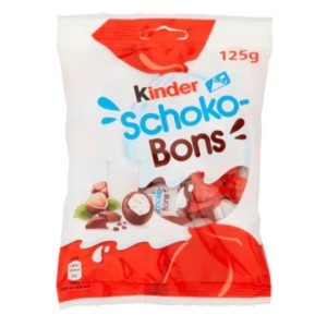 FERRERO KINDER SCHOKO-BONS,OVETTI CON COPERTURA DI CIOCCOLATO FINISSIMO AL LATTE E RIPIENO CREMOSO AL LATTE E NOCCIOLE ,125GR