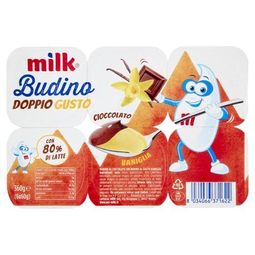 MILK BUDINO DOPPIO GUSTO CIOCCOLATO E VANIGLIA, CONFEZIONE DA 6X60GR