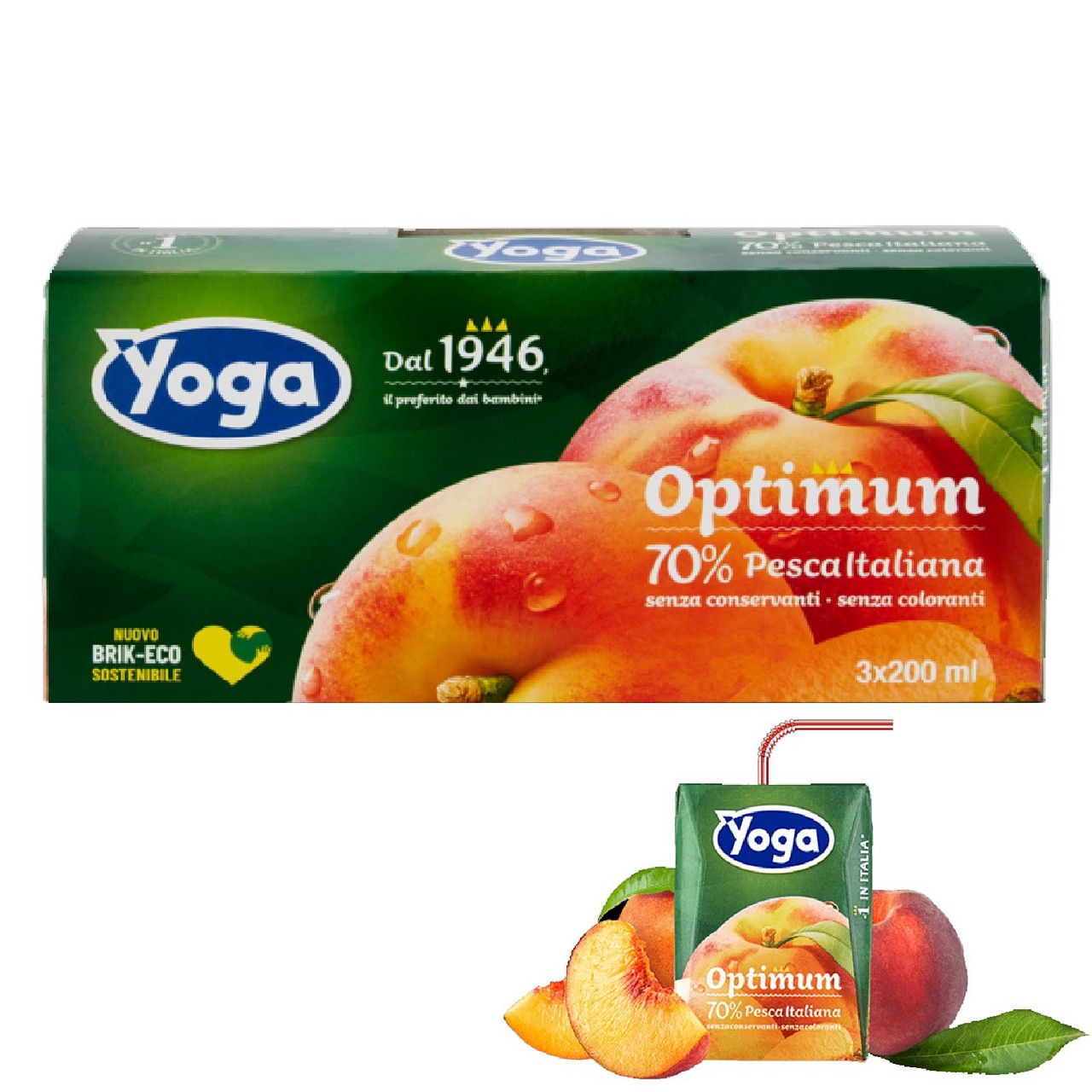 &amp BSP YOGA OPTIMUM SUCCHI DI FRUTTA GUSTO PESCA ITALIANA, CONFEZIONE CONTIENE 3 BARATTOLI IN BRICK DA 200ML, 600ML