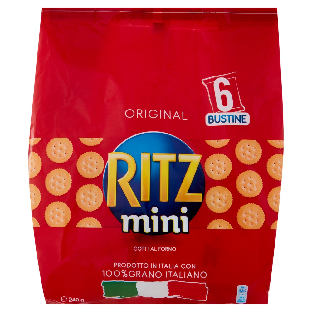 RITZ MINI ORIGINAL, COTTI AL FORNO 100% GRANO ITALIANO,MULTIPACK CONFEZIONE DA 6 BUSTE, 240GR