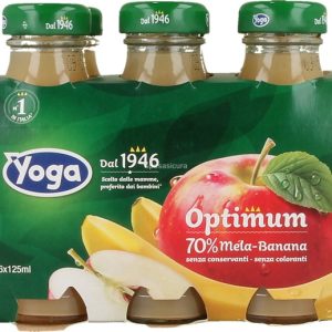 YOGA OPTIMUM SUCCHI DI FRUTTA GUSTO MELA BANANA, CONFEZIONE CONTIENE 6 BARATTOLI IN VETRO DA 125ML