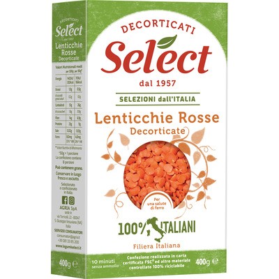 SELECT DECORTICATI LENTICCHIE ROSSE DECORTICATE IN ASTUCCIO 400GR