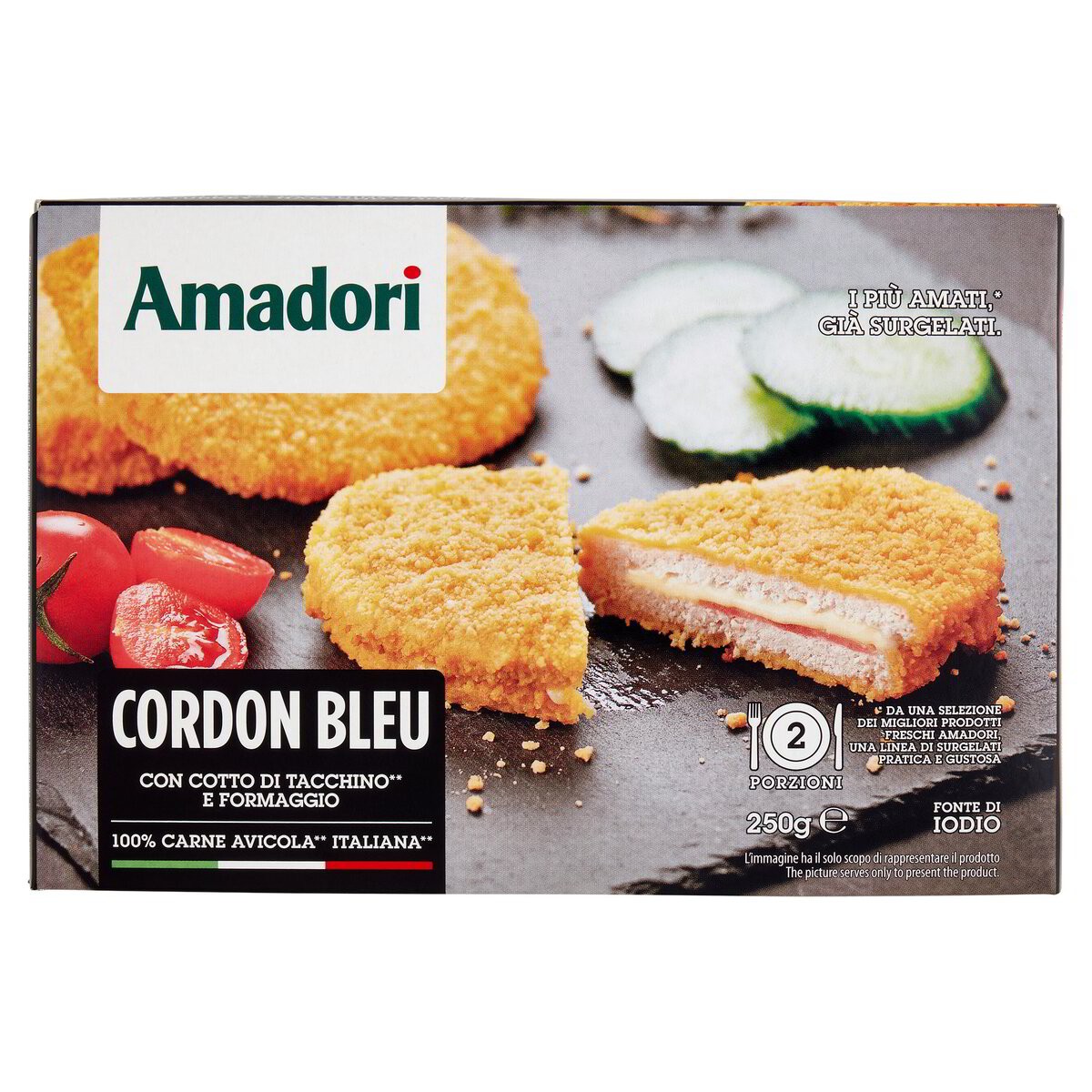 AMADORI CORDON BLEU CON COTTO DI TACCHINO E FORMAGGIO1 100% CARNE AVICOLA ITALIANA 250GR
