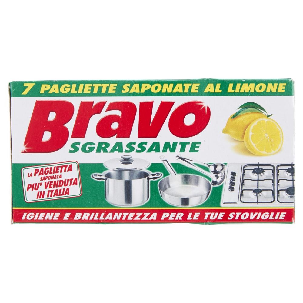 BRAVO SGRASSANTE PAGLIETTE SAPONATE AL LIMONE PER STOVIGLIE 7 PEZZI