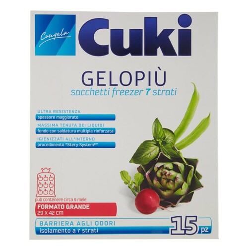 CUKI GELO PIU' SACCHETTI FREEZER 7 STRATI 15 PEZZI CM29X42