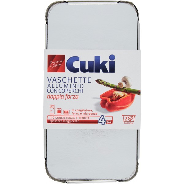 CUKI VASCHETTE ALLUMINIO CON COPERCHI DOPPIA FORZA 2 PORZIONI 4 PEZZI