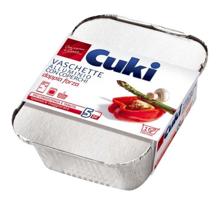 CUKI VASCHETTE ALLUMINIO CON COPERCHI DOPPIA FORZA 1 PORZIONE 5 PEZZI