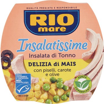 RIOMARE INSALATISSIME DI TONNO E MAIS CON PISELLI, CAROTE E OLIVE 160G
