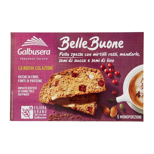 GALBUSERA BELLE BUONE FETTE CON MIRTILLI ROSSI,MANDORLE, SEMI DI ZUCCA E SEMI DI LINO 200GR