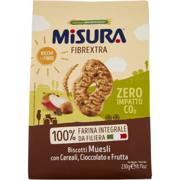 MISURA FIBREXTRA BISCOTTI MUESLI CON CEREALI, CIOCCOLATO E FRUTTA 230GR &amp BSP