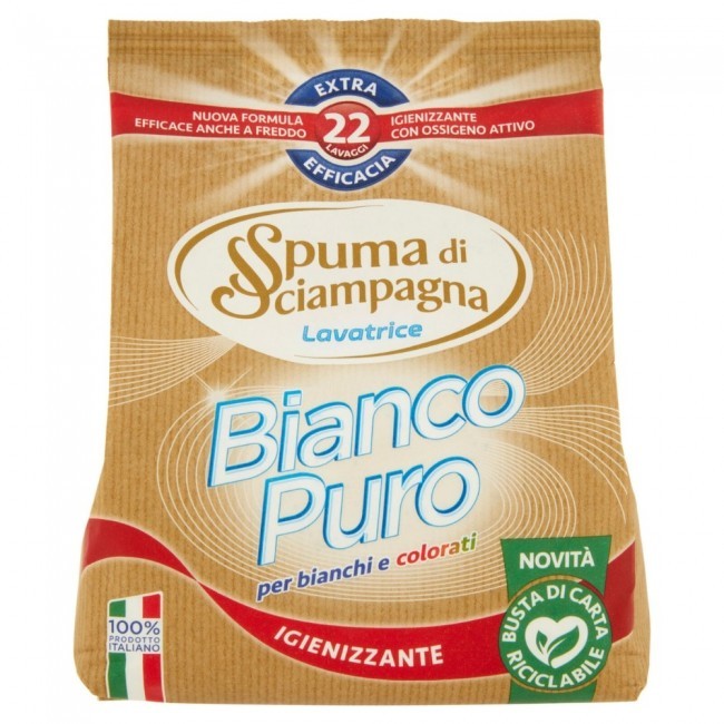 SPUMA DI SCIAMPAGNA BIANCO PURO IGENIZZANTE DETERGENTE LAVATRICE IN POLVERE 22 LAVAGGI 990GR