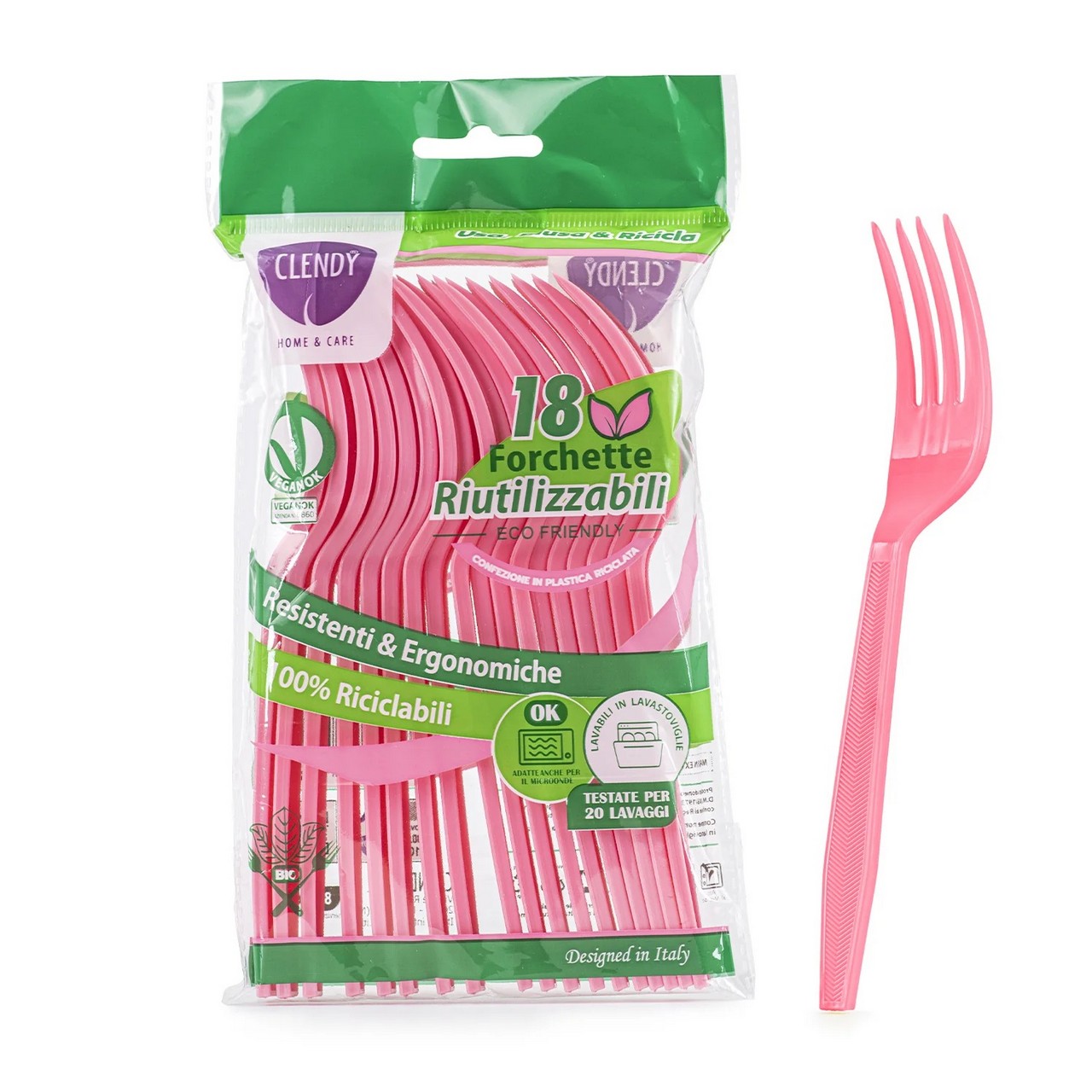 CLENDY 18 FORCHETTE ROSA RIUTILIZZABILI
