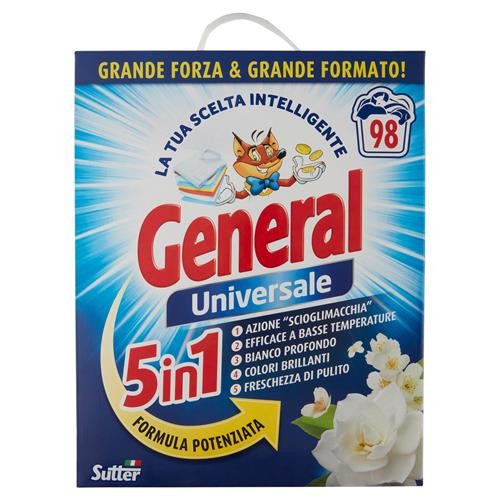 GENERAL UNIVERSALE 5 IN 1 DETERGENTE LAVATRICE IN POLVERE 98 LAVAGGI