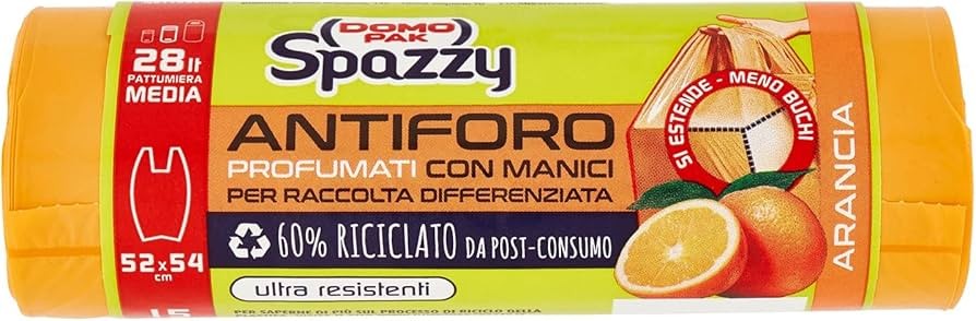 DOMO PACK SACCHI IMMONDIZIA ARANCIA 15 PEZZI 28LT CM52X54