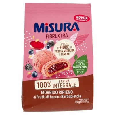 MISURA FIBREXTRA FROLLINI INTEGRALI RIPIENI AI FRUTTI DI BOSCO E BARBABIETOLA 260GR