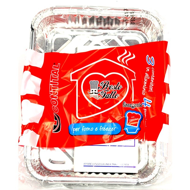 CONTITAL CONTENITORI IN ALLUMINIO + COPERCHI 4 PORZIONI 3 PEZZI