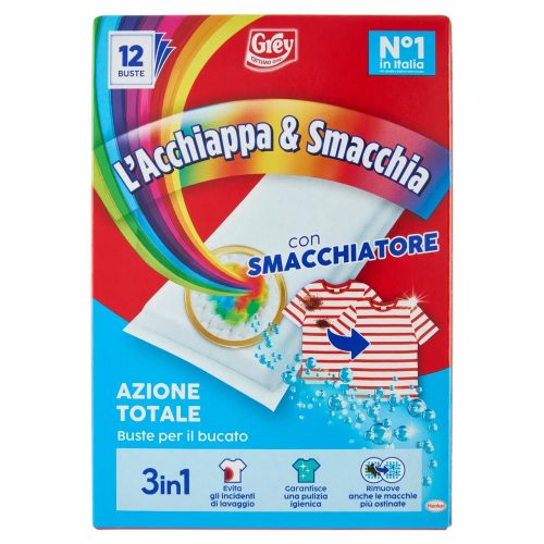 GREY L'ACCHIAPPA &amp  SMACCHIA CON SMACCHIATORE AZIONE TOTALE 3 IN 1 FOGLI 12