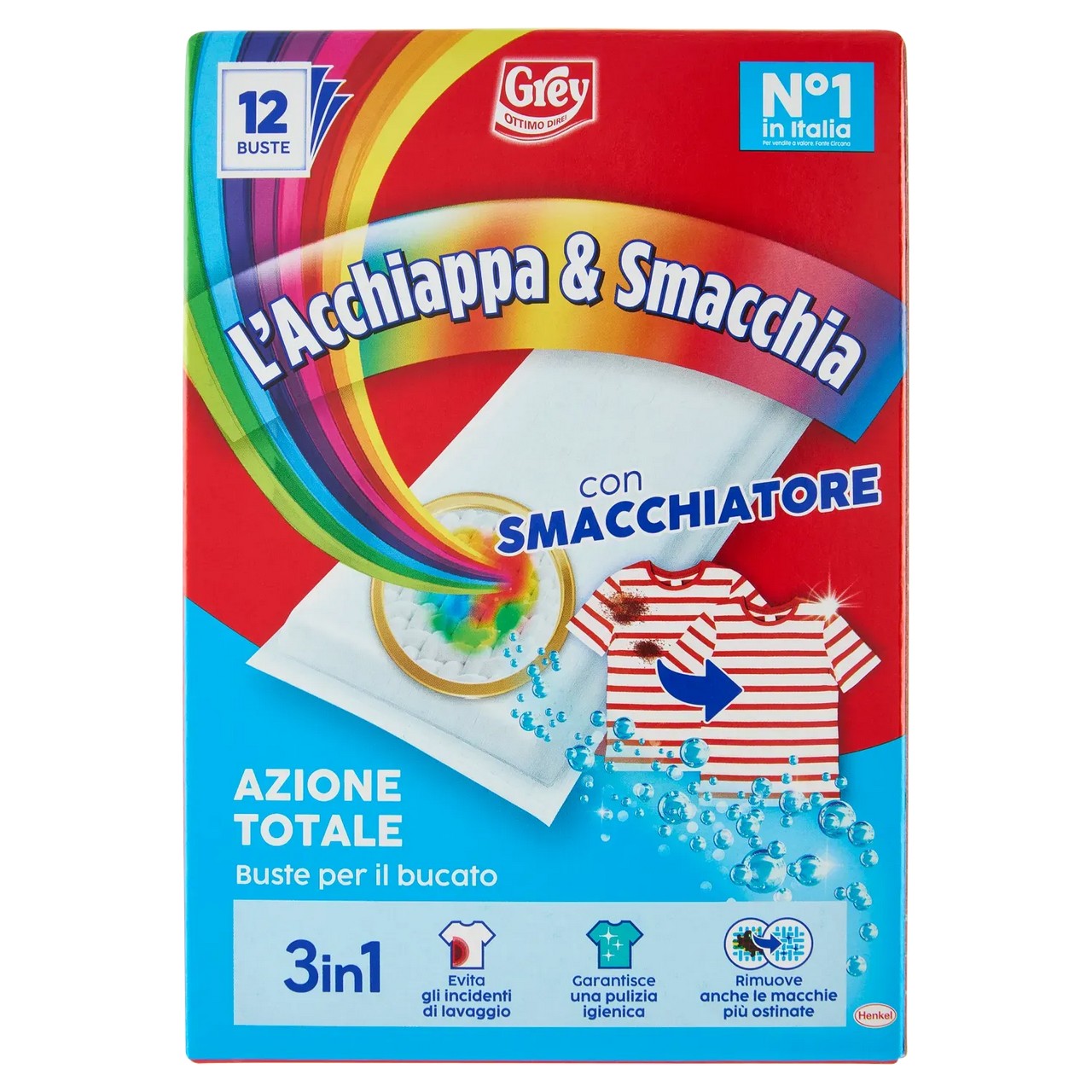 GREY L'ACCHIAPPA & SMACCHIA CON SMACCHIATORE AZIONE TOTALE 3 IN 1 BUSTE 12