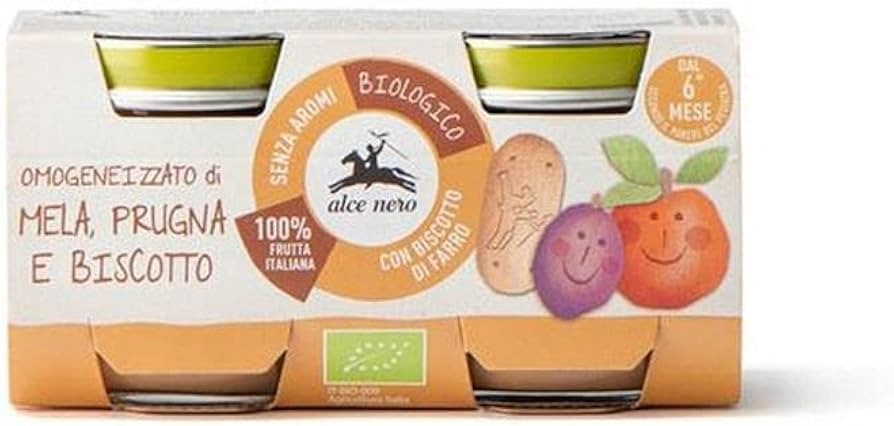 ALCE NERO OMOGENEIZZATO MELA,PRUGNA E BISCOTTO BIO GR80X2