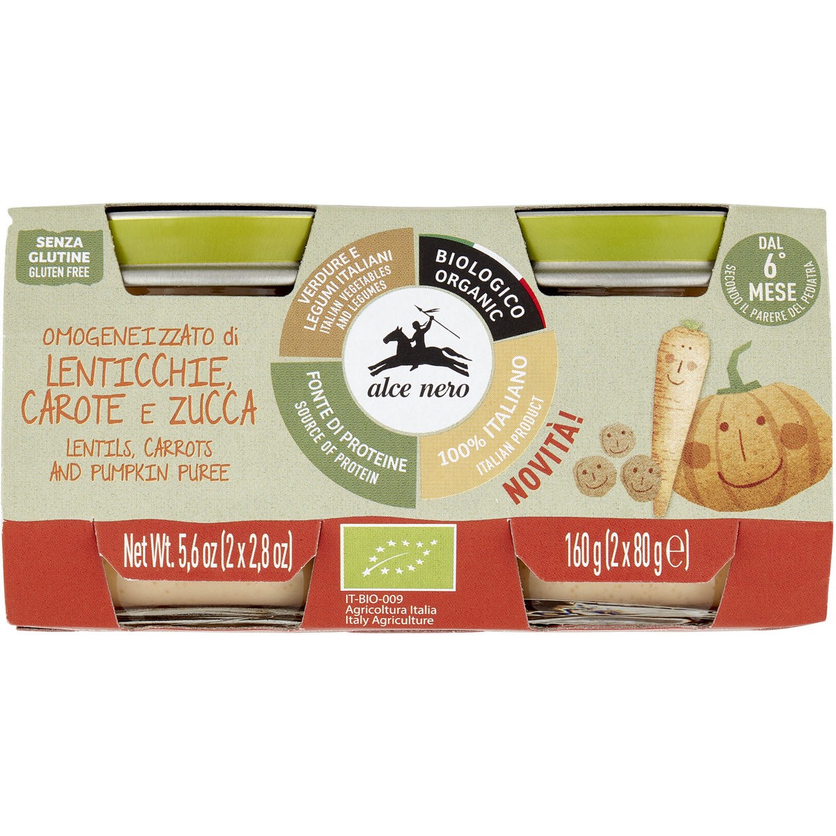 ALCE NERO OMOGENEIZZATO LENTICCHIE,CAROTE E ZUCCA BIO GR80X2