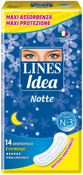 LINES IDEA NOTTE ASSORBENTE ANATOMICO EXTRALUNGO 14 PEZZI IPOALLERGENICO
