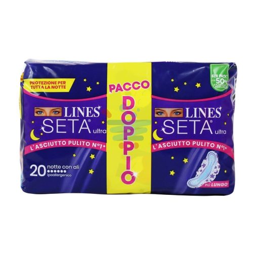 LINES SETA ULTRA PACCO DOPPIO NOTTE CON ALI 20 PEZZI IPOALLERGENICO
