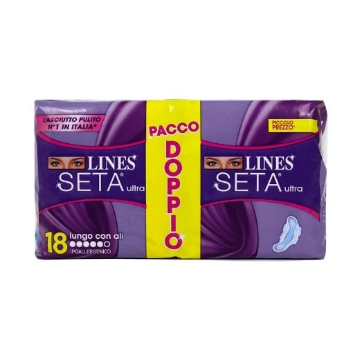 LINES SETA ULTRA PACCO DOPPIO LUNGO CON ALI 18 PEZZI IPOALLERGENICO