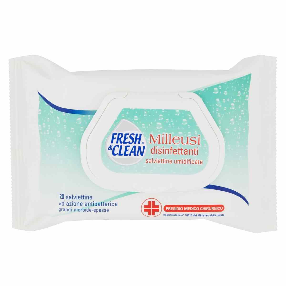 FRESH&amp CLEAN SALVIETTINE UMIDIFICATE MILLEUSI DISINFETTANTI 20 PEZZI