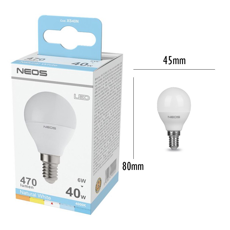 NEOS LAMPADINA LED SFERA 5,5W E14 LUCE NATURALE