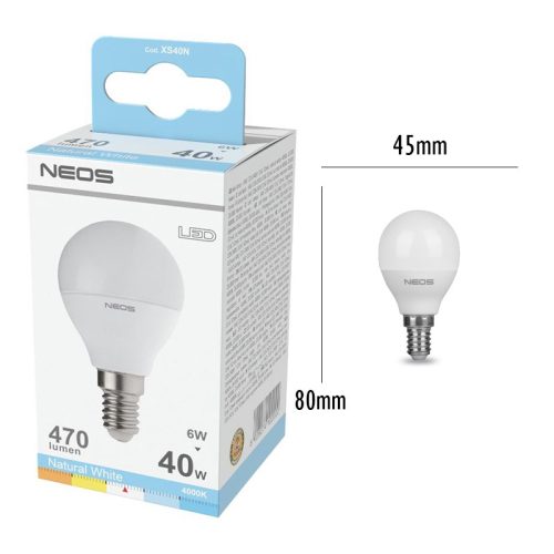 NEOS LAMPADINA LED SFERA 5,5W E14 LUCE NATURALE