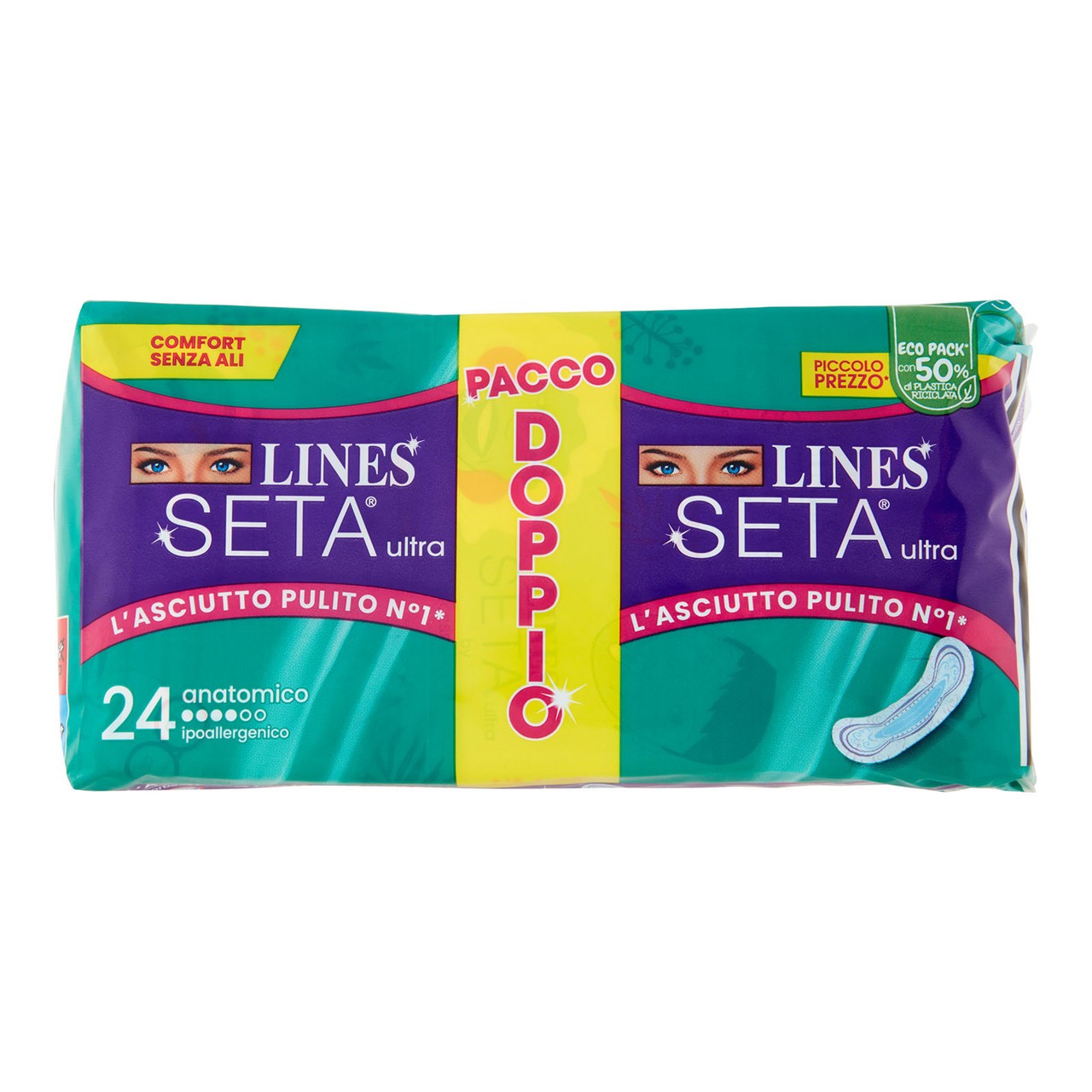 LINES SETA ULTRA PACCO DOPPIO ASSORBENTE ANATOMICO 24 PEZZI IPOALLERGENICO