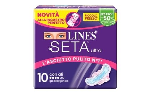 LINES SETA ULTRA ASSORBENTE CON ALI 10 PEZZI IPOALLERGENICO