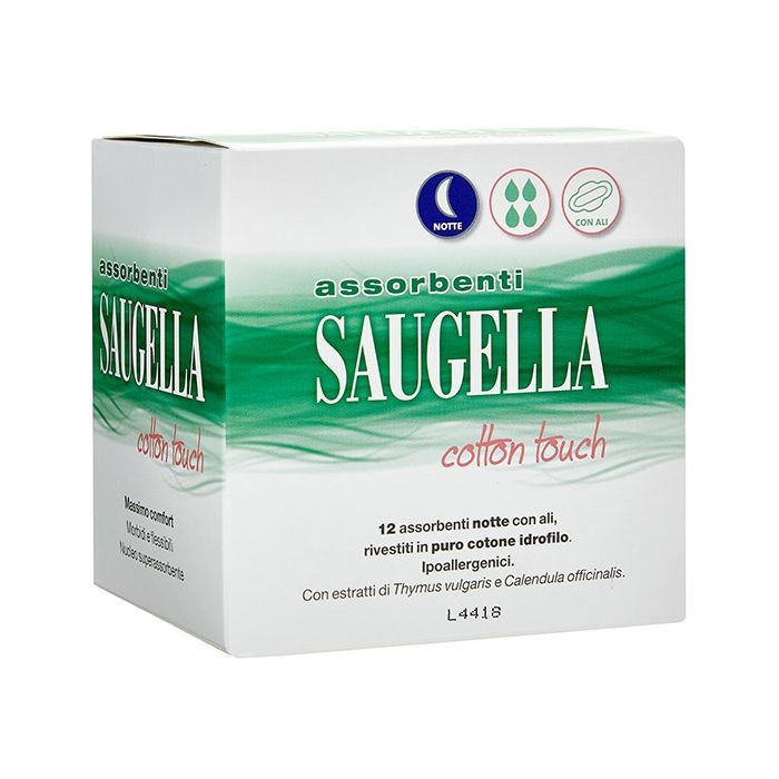 SAUGELLA COTTON TOUCH ASSORBENTI NOTTE CON ALI 12 PEZZI IPOALLERGENICI