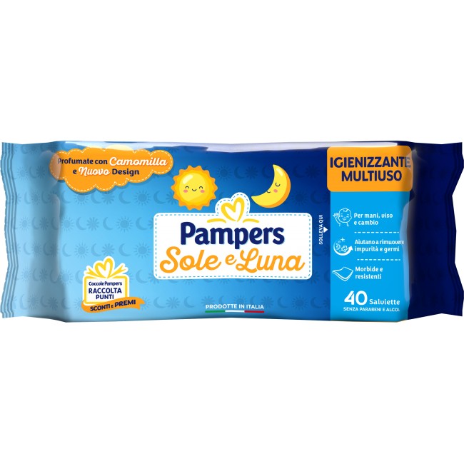 PAMPERS SOLE E LUNA SALVIETTINE UMIDIFICATE IGIENIZZANTI MULTIUSO 40 PEZZI